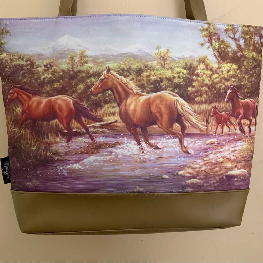 Vintage Hautman Brothers Equestrian Horses Large Nylon Tote Bag